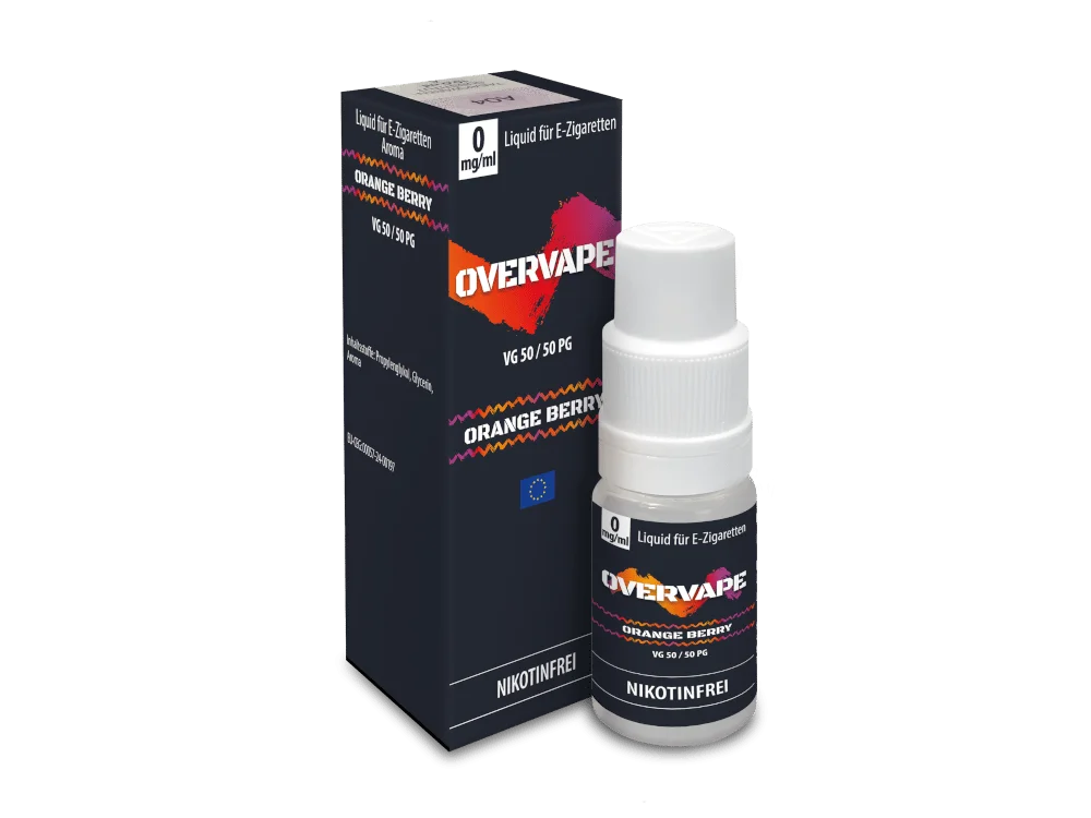 Overvape Orange Berry 10ml Nikotinsalz-Liquid – Verpackung mit blauem Akzent und 10ml Flasche, niedrige Nikotinstärke
