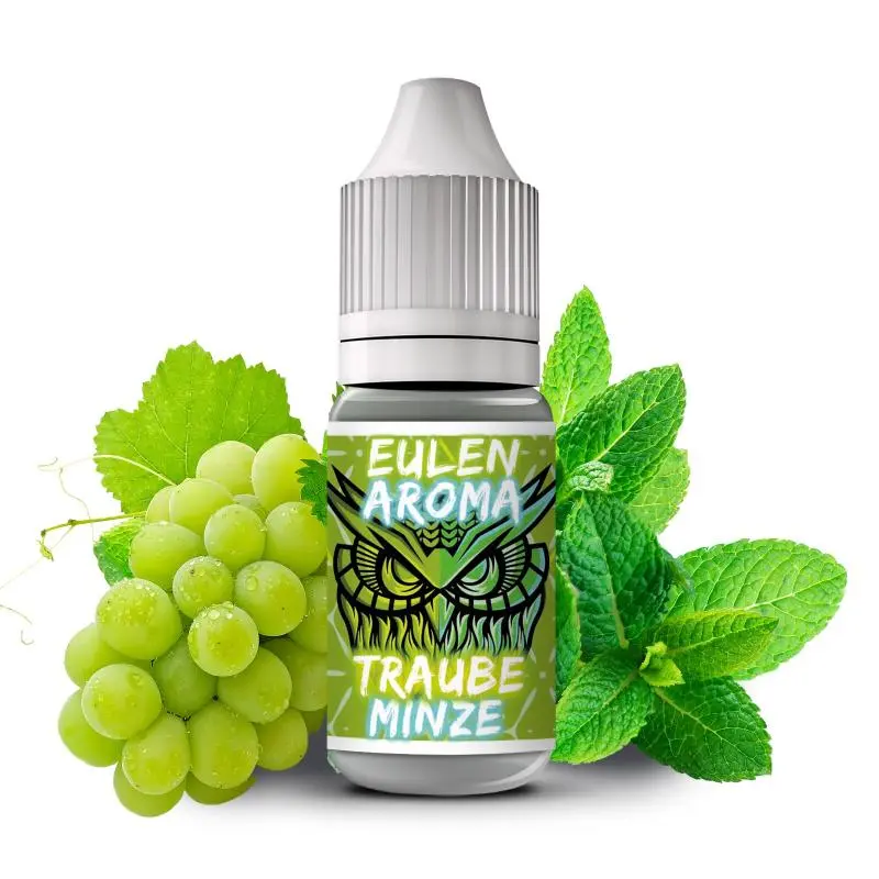source560786.jpg OWL Traube Minze 10ml Aroma weiße Flasche mit Weintrauben und Minzblättern