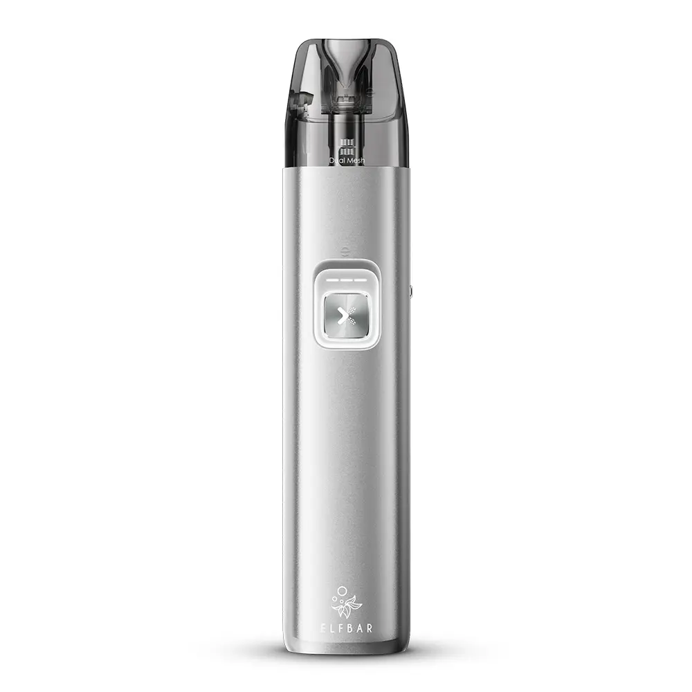 elfbar-elfx-2-titanium-silver-1.jpg Elfbar ELFX 2 Refillable Kit silberfarbenes Pod-Gerät Einzelansicht ohne Verpackung