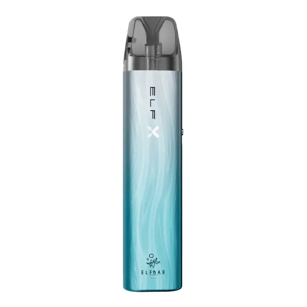 elfbar-ElfX-Kit-1.jpg Elfbar ELFX Refillable Kit in Türkis-Blau mit Verlauf, schlankes Pod-System seitliche Ansicht