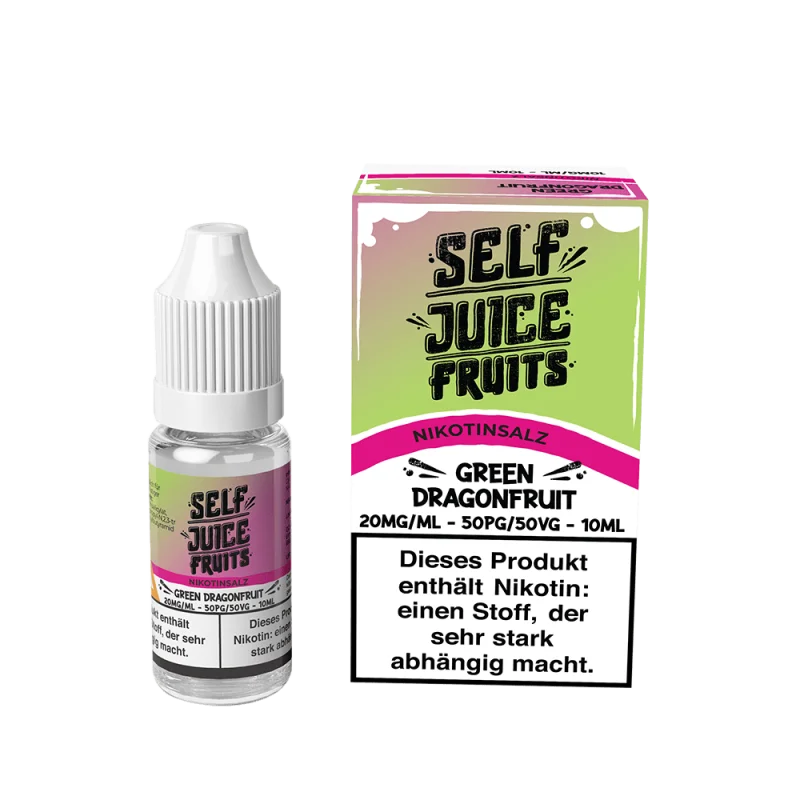 Self Juice Fruits Green Dragonfruit 10ml Nikotinsalz-Liquid Flasche mit Verpackungskarton, grün-rosa Design