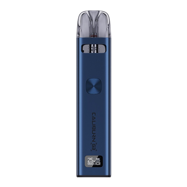 Uwell Caliburn G3 Pod Kit E-Zigarette in Dunkelblau, schlanker Akkuträger mit aufgestecktem Pod, Vorderansicht