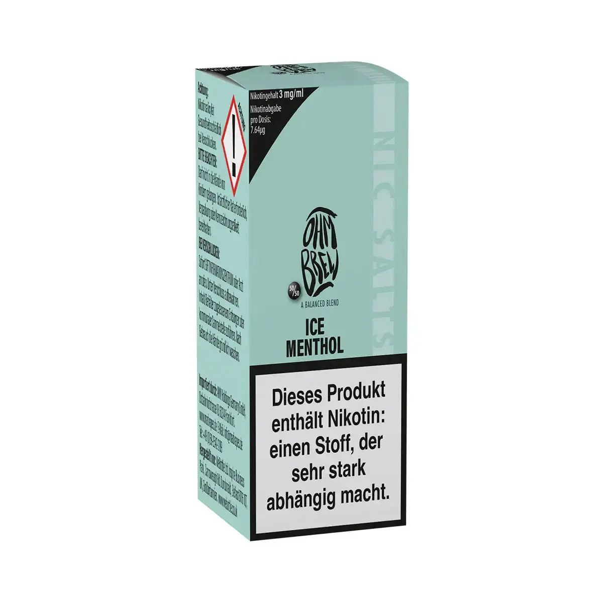 ohmbrew-ice-menthol-nikotinsalz-10ml-6-mg-ml-steuerware~3.png Ohmbrew Ice Menthol 10ml Nikotinsalz-Liquid in türkisfarbener Flasche mit Verpackungsschachtel, Frontalansicht