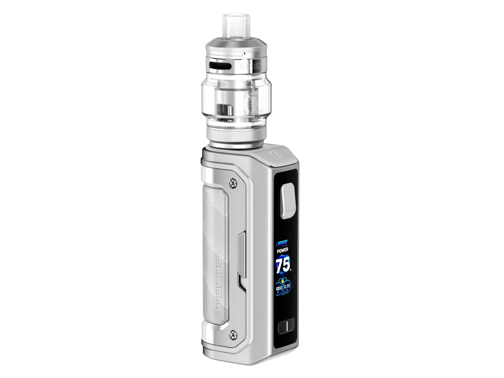 GeekVape Aegis Mini 5 Komplett-Set, silberner Mod mit Verdampferaufsatz und Farbdisplay