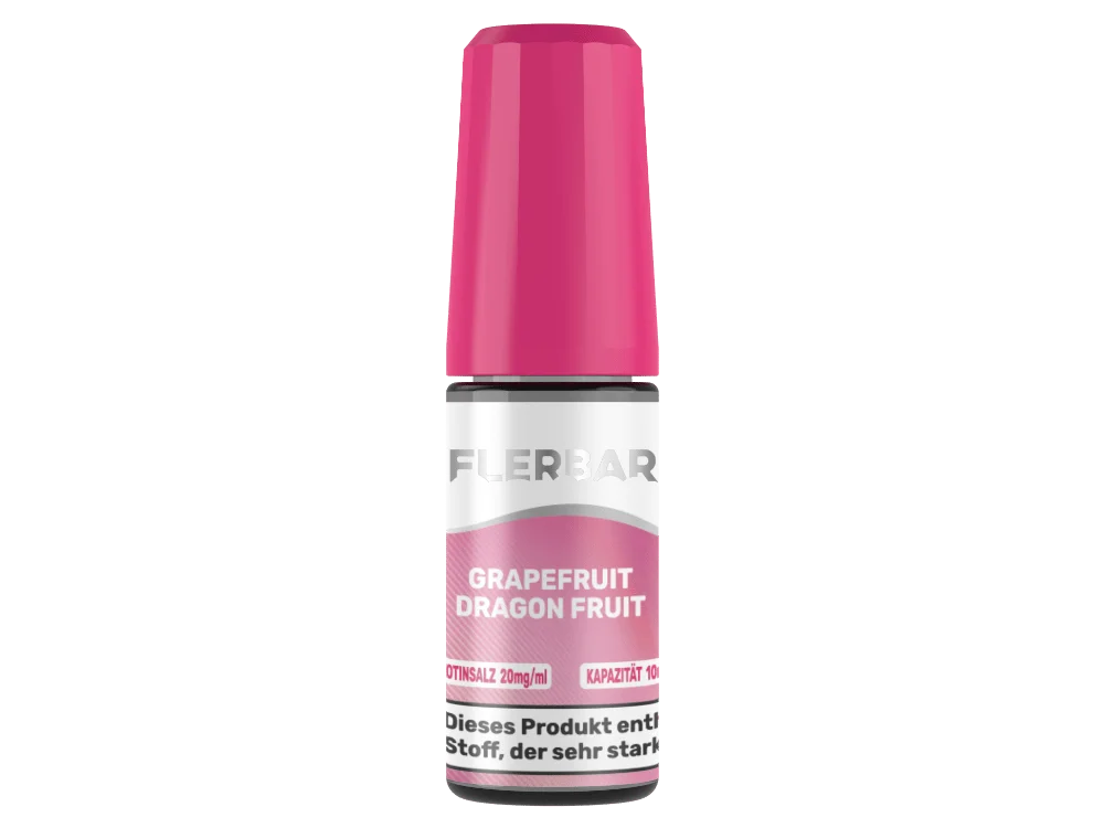 flerbar-liquid-nicsalt-grapefruit-dragon-fruit-20mg_1000x750.png Flerbar Grapefruit Dragon Fruit 10ml Nikotinsalz-Liquid in pinkfarbener Flasche – seitliche Ansicht