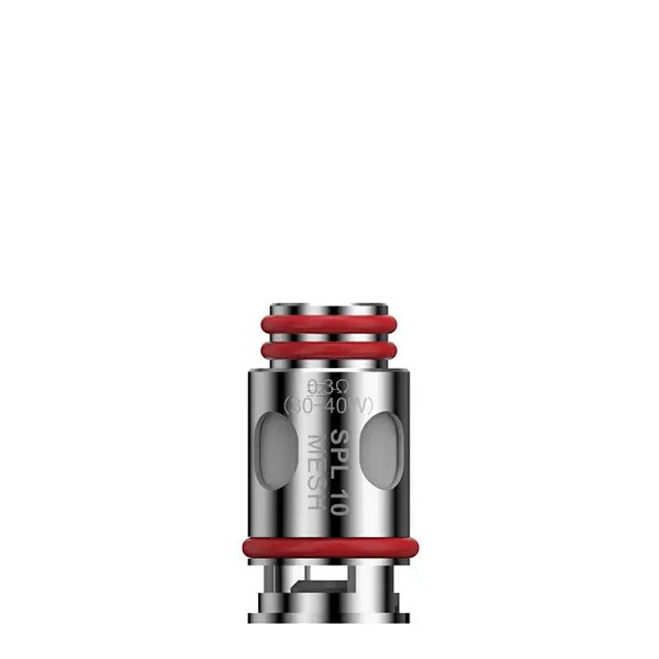 Nevoks SPL-10 M Verdampferkopf Coil in Nahaufnahme mit roten O-Ringen, silbernes Metall-Gehäuse