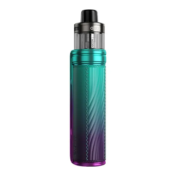 VooPoo Drag X2 Pod Kit E-Zigarette in türkis-lila Farbverlauf, Akkuträger mit aufgesetztem Tank
