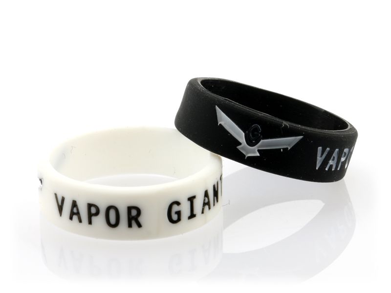 Vapor Giant VapeBand Silikonringe in Weiß und Schwarz mit eingeprägtem Markenlogo – Frontansicht