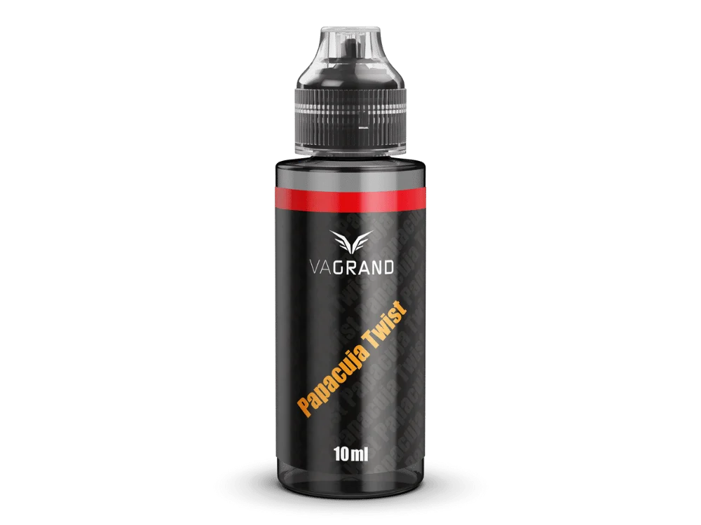 Vagrand_Longfill_10ml_Papacuja-Twist_1000x750.png Vagrand Papacuja Twist Longfill Aroma 10 ml in schwarzer Flasche mit orangefarbenem Etikett