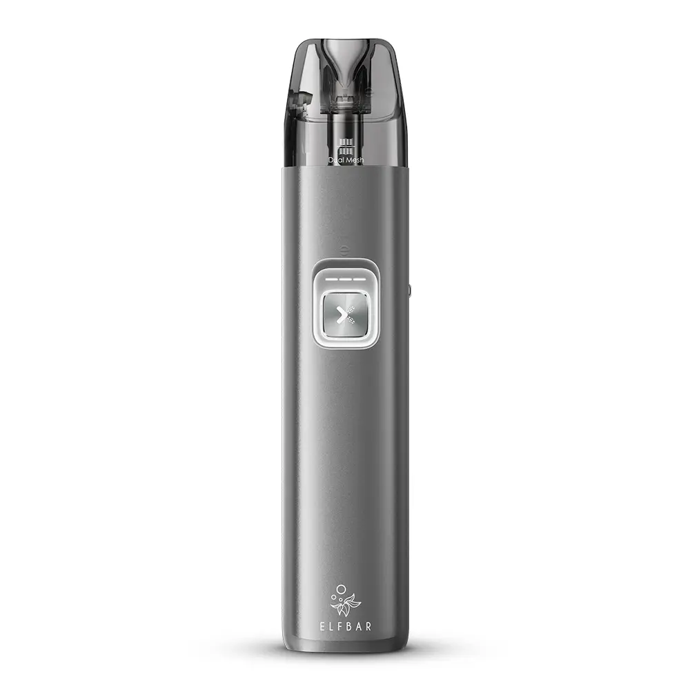elfbar-elfx-2-space-grey-1.jpg Elfbar ELFX 2 Refillable Kit in Silber-Grau, schlankes Pod-System mit transparentem Tank, Freisteller