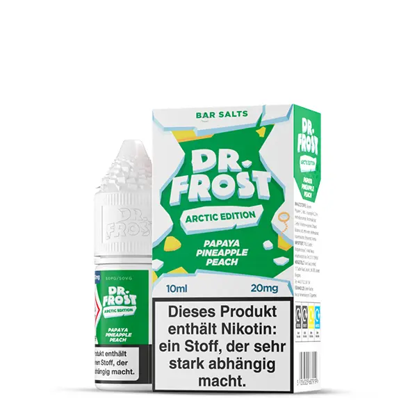 Dr. Frost Arctic Edition Papaya Pineapple Peach 10ml Nikotinsalz-Liquid, grüne Verpackung mit Flasche, 20mg