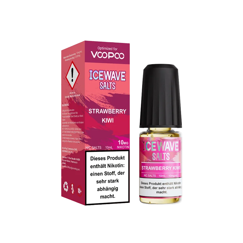 Icewave Salts Strawberry Kiwi 10ml Nikotinsalz-Liquid – pinkfarbene Verpackung mit Flasche, Frontansicht
