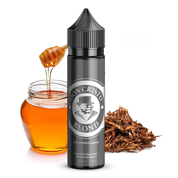 don-cristo-by-pgvg-blond-aroma-1.jpg Don Cristo Blond Longfill 60ml Flasche mit Tabak- und Honigmotiv, silbernes Label