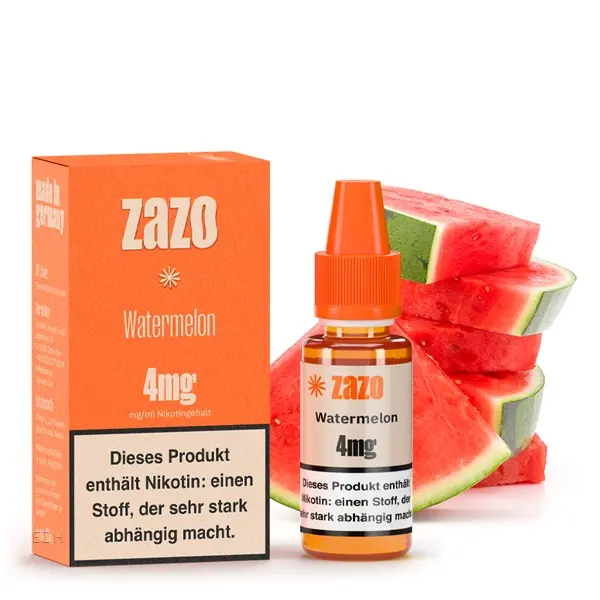 source220288.jpg ZAZO Classics Watermelon 10ml Liquid 4mg – orangefarbene Verpackung mit Flakon und Wassermelonen-Motiv