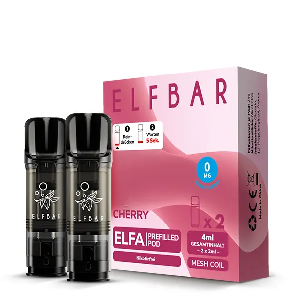 Elfbar Elfa Prefilled Pod Cherry 0mg/ml zwei Pods in pinker Verpackung mit Aufschrift Elfa 2er-Pack