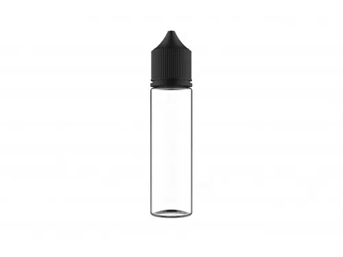 Chubby Gorilla V3 Leerflasche 60ml PET transparent mit schwarzem Einhorn-Verschluss, Gesamtansicht