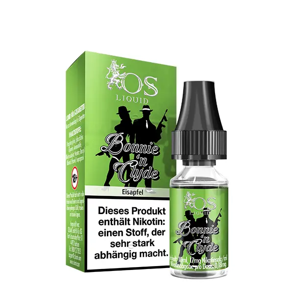 OS Liquid Bonny n Clyde 10ml Nikotinsalz-Liquid, Flasche mit grüner Verpackungsschachtel