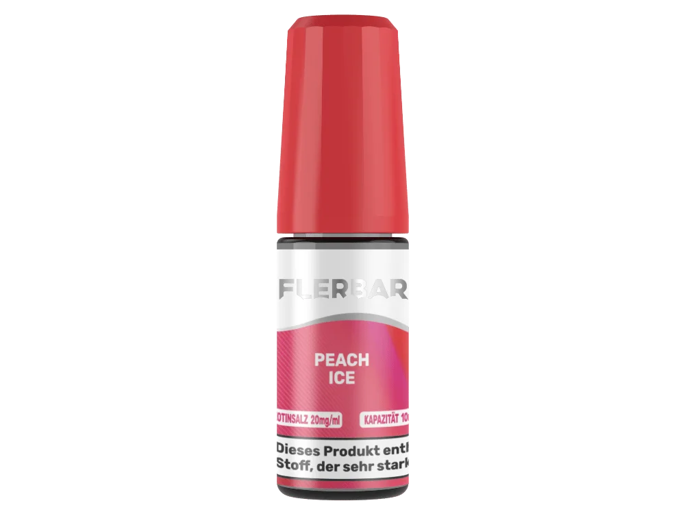 Flerbar Peach Ice 10ml Nikotinsalz-Liquid in rosa Flasche mit weißem Deckel und Peach Ice Beschriftung