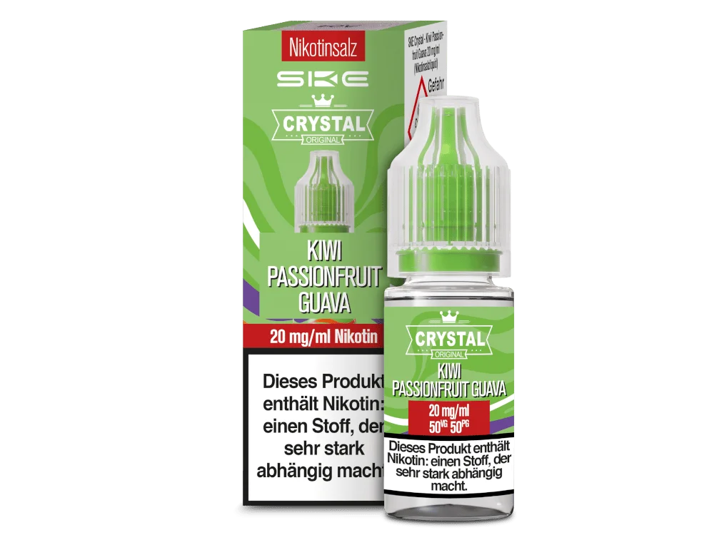 SKE Crystal Kiwi Passionfruit Guava 10ml Nikotinsalz-Liquid – grünes Etikett, 20 mg Nikotin
