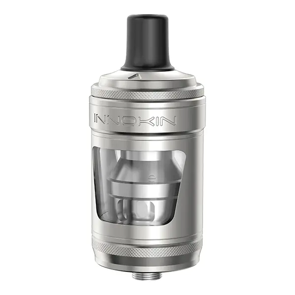 innokin-zenith-2-pro-tank-1.jpg Innokin Zenith 2 Pro Tank Verdampfer in Silber/Edelstahl, Frontansicht mit transparentem Tank