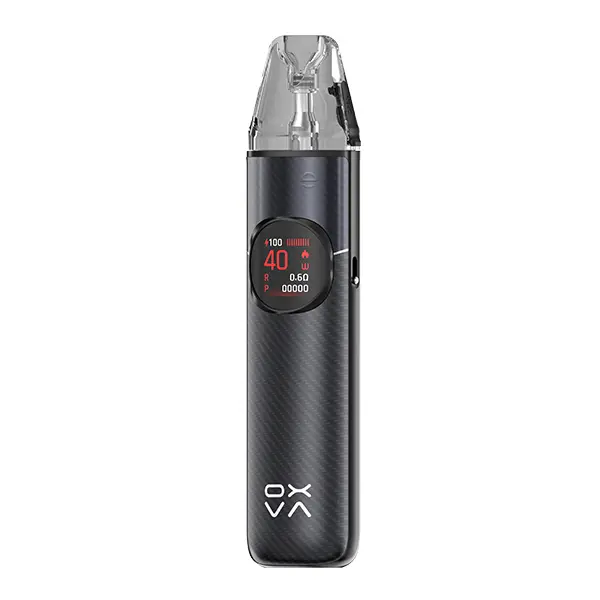 Oxva NeXlim 2 Pod Kit in Dunkelgrau mit rundem Display und OXVA-Logo, Pod-E-Zigarette