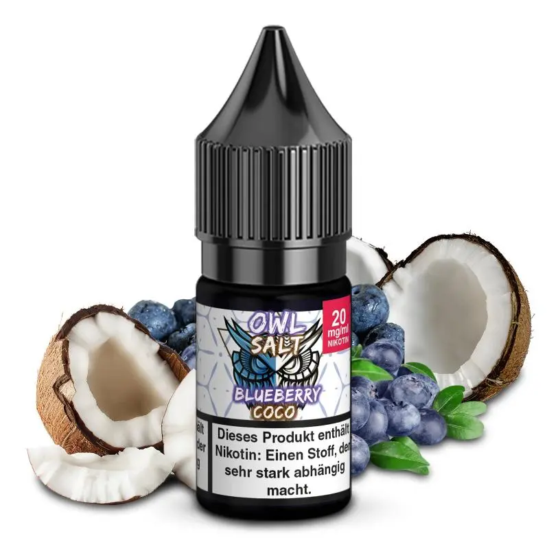 OWL Salts Blueberry Coco 10ml Nikotinsalz-Liquid Flasche, Heidelbeeren und Kokosnuss-Dekor