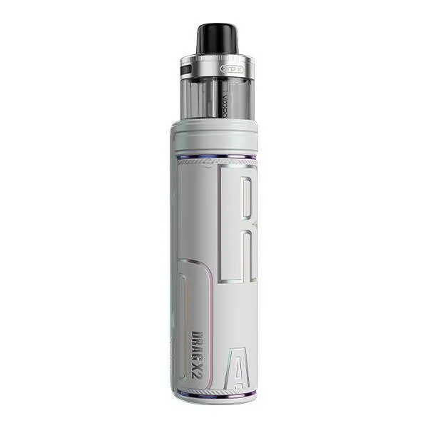 VooPoo Drag X2 Pod Kit E-Zigarette in Silber-Weiß mit Tank, Frontansicht