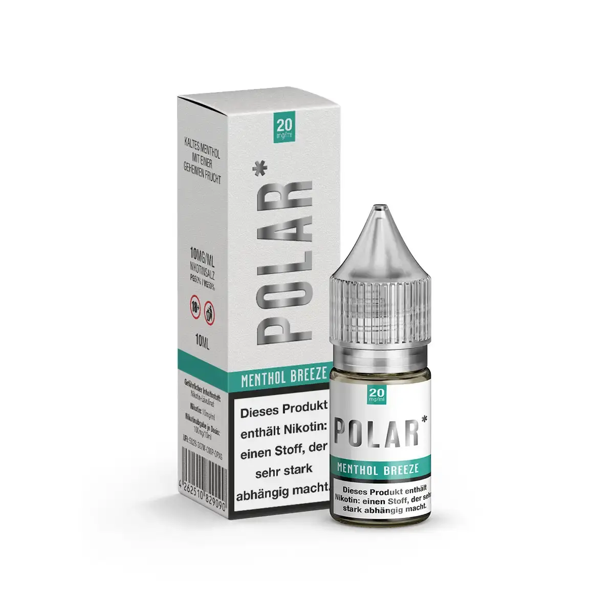 neu-polar-menthol-breeze-nikotinsalz-10ml-20mg-ml-steuerware.png Polar Menthol Breeze Nikotinsalz-Liquid 10ml, Flasche und Verpackung von vorne