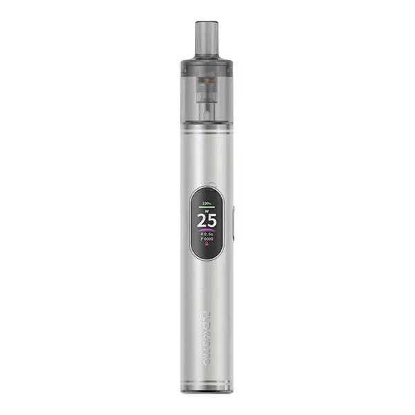 Innokin Plexus Pro Pod Kit in Silber mit rundem Display und aufgestecktem Tank, Seitenansicht