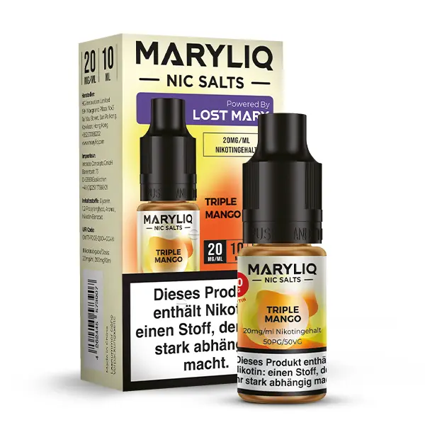 triple-mango-nikotinsalz-liquid-62i2Ei5PaSmMpe.jpg Maryliq Triple Mango 10ml Nikotinsalz-Liquid von Elfbar – 20mg Variante, Flasche mit Zehnerpackung, Lost Mary