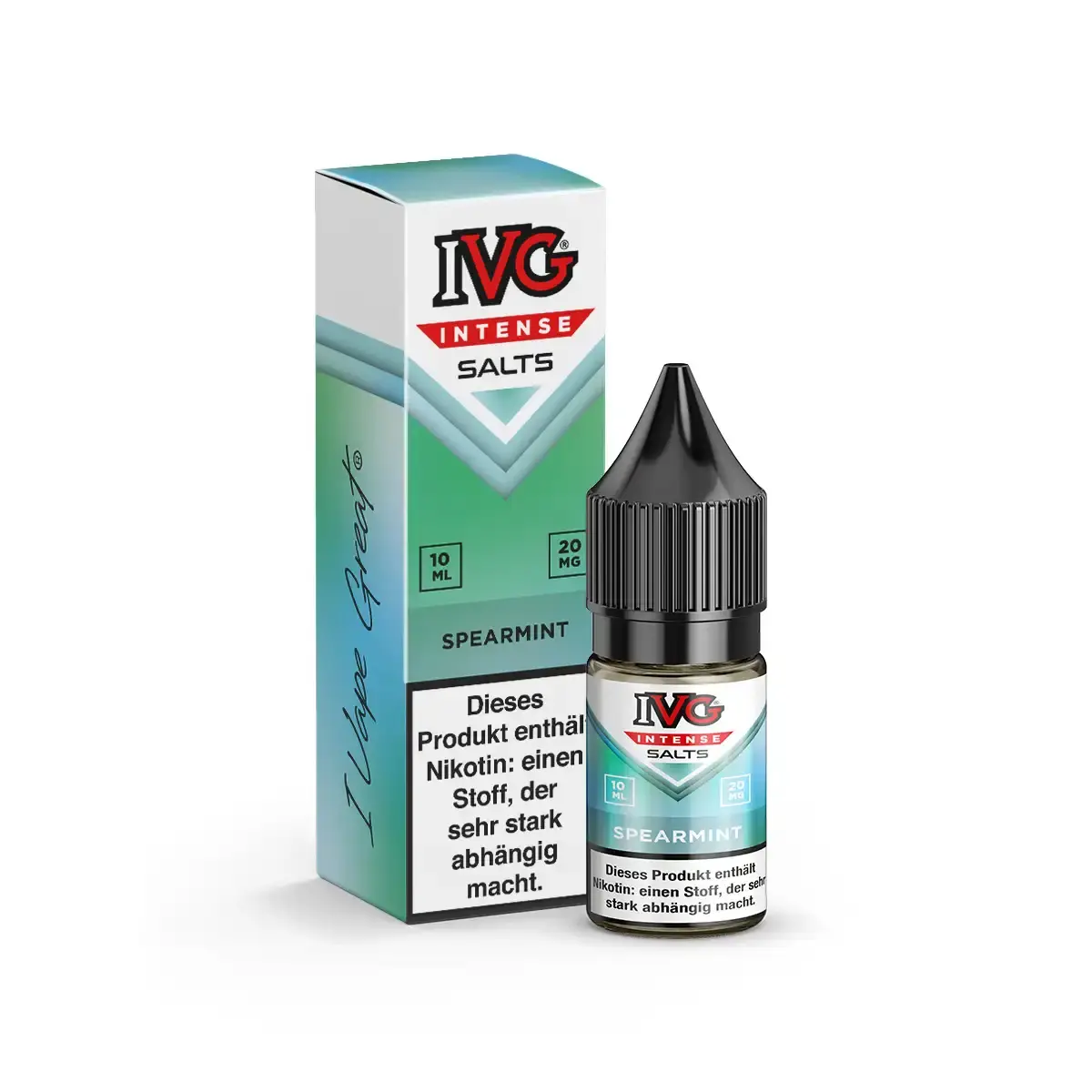 neu-ivg-intense-salts-spearmint-nikotinsalz-10ml-20mg-ml-steuerware.png IVG Intense Salts Spearmint 10ml Nikotinsalz-Liquid – türkisfarbene Verpackung und Flasche