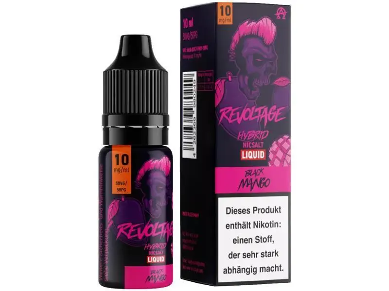 Revoltage Black Mango Hybrid-Nikotinsalz-Liquid 10ml – Flasche mit pinker Verpackungsbox