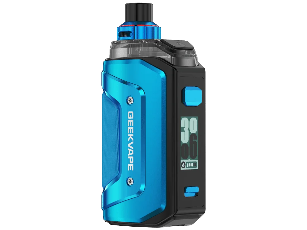geekvape-aegis-hero-5-kit-turbo-blue_1000x750.png GeekVape Aegis Hero 5 Pod-Kit in Blau, Frontansicht mit Tank und seitlichen Tasten