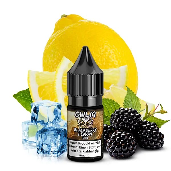 owl-salt-BlackberryLemon-nikotinsalz-2.jpg Owliq Blackberry Lemon 10ml Nikotinsalz-Liquid – Flasche vor Zitrone und Brombeeren