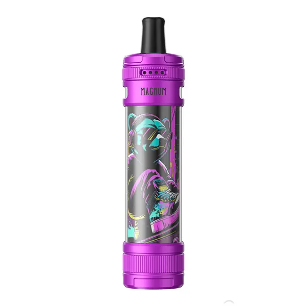 Aspire Magnum Pod Kit in Lila mit buntem Drachen-Graffiti-Aufdruck, zylindrischer Akkuträger