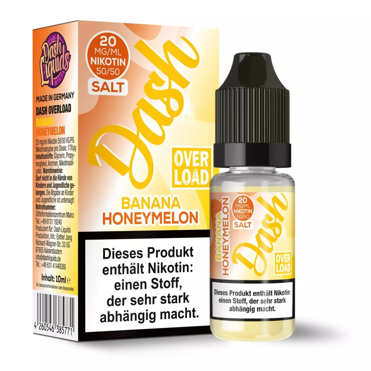 banana-honeymelon-dash-overload-nikotinsalz-20mg.png Dash Overload - Banana Honeymelon - 10ml Nikotinsalz Liquid