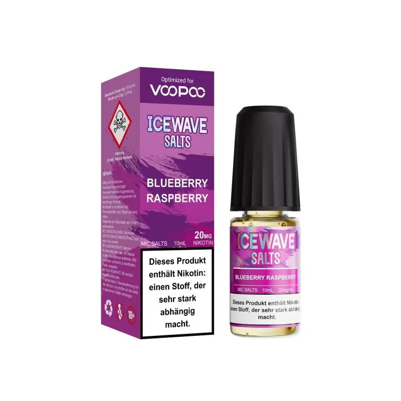 Icewave Salts Blueberry Raspberry 10ml Nikotinsalz-Liquid – violette Verpackung mit Flasche, Frontansicht