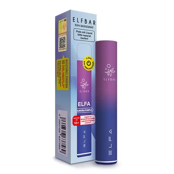 elfbar-elfa-aurora-purple-2_600x600.jpg Elfbar Elfa CP Basisgerät in Lila mit Verpackungskarton, schlankes Pod-System von Elfbar