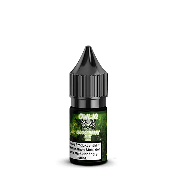 Owliq Gooseberry Mix Nikotinsalz-Liquid 10ml schwarze Flasche, Produktansicht ohne Früchte