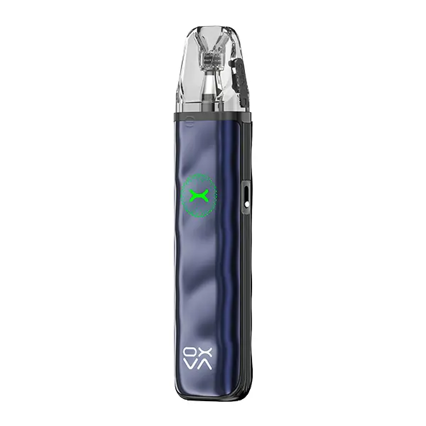 Oxva Xlim Go 2 Pod Kit in dunklem Blau (Blue Ripple), schlankes Pod-System mit transparentem Pod, Frontansicht
