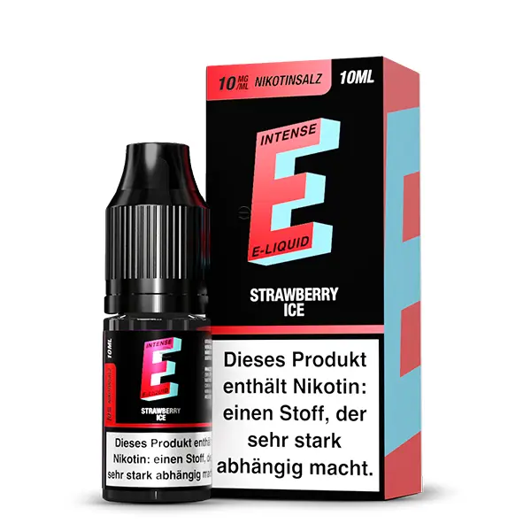 E-Intense Strawberry Ice 10ml Nikotinsalz-Liquid – Frontansicht Verpackung mit Nikotin-Warnhinweis