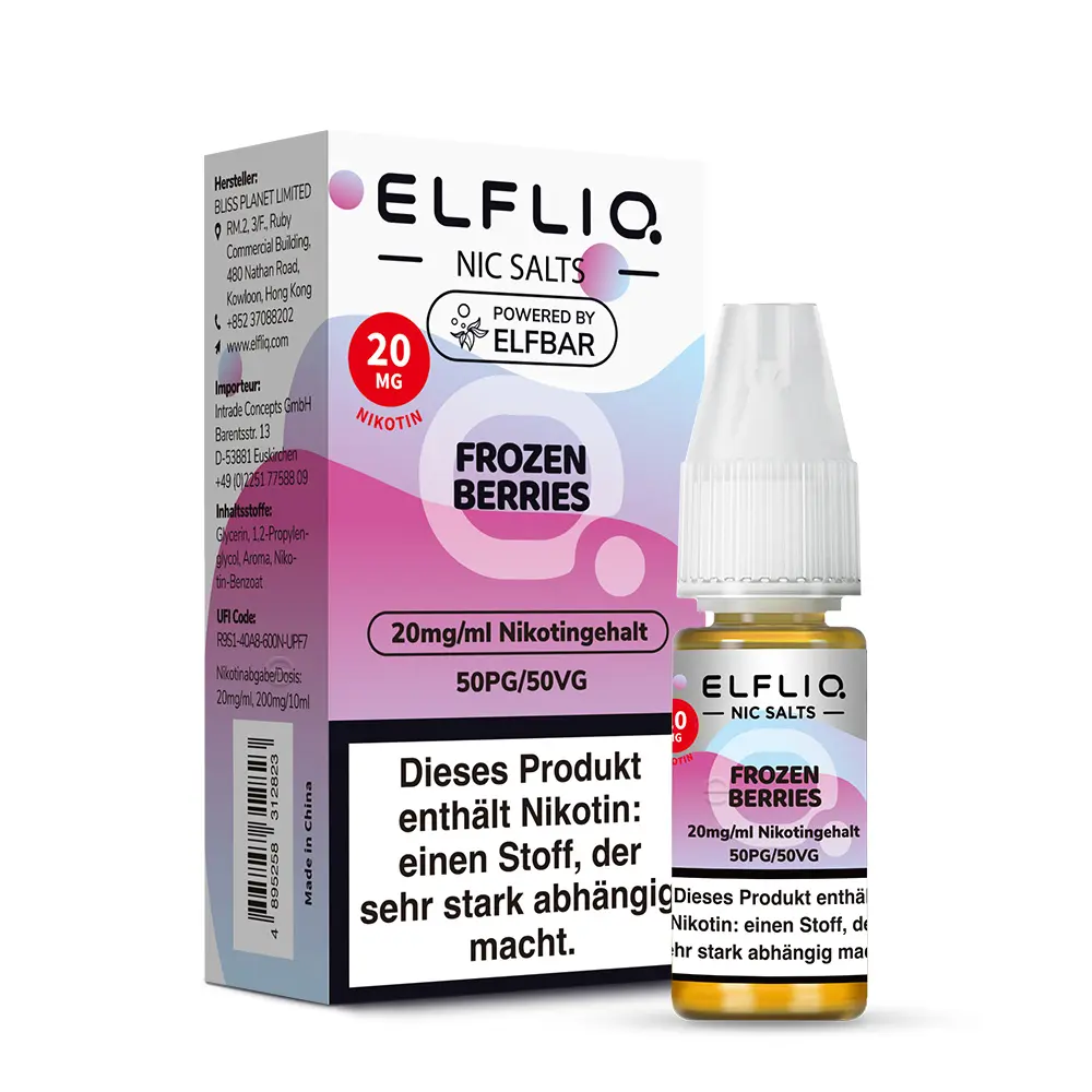 elfliq-frozen-berries-4aHM3n7t7AlspH.jpg Elfliq Frozen Berries 10ml Nikotinsalz-Liquid Flasche mit 20mg Nikotin, lila Etikett