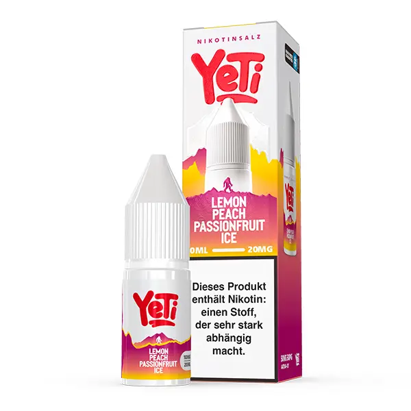 yeti-summit-lemon-peach-passionfruit-ice-2.jpg Yeti Summit Lemon Peach Passionfruit Ice 10ml Nikotinsalz-Liquid – Flasche mit pink-gelber Verpackung