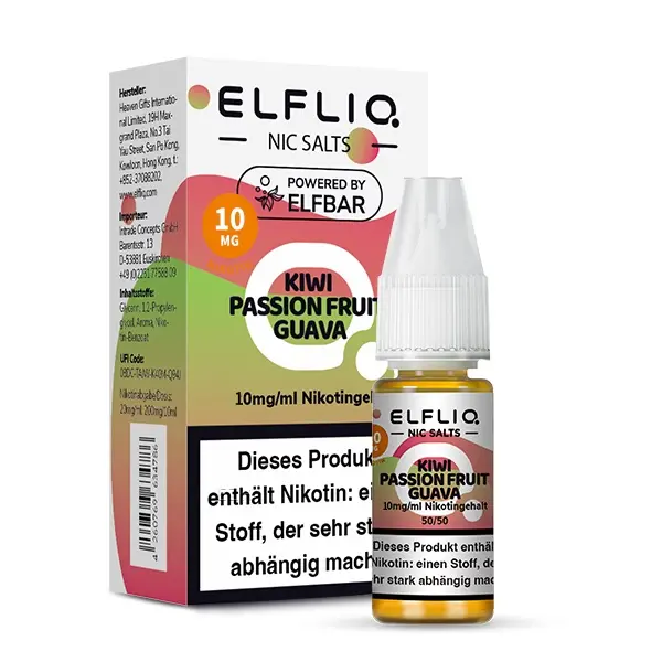 Elfliq Kiwi Passion Fruit Guava 10mg Nikotinsalz-Liquid 10ml mit Umverpackung, Elfbar