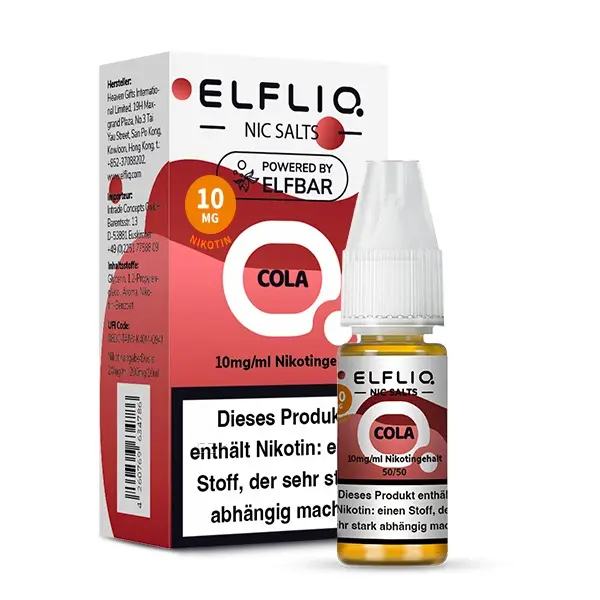 Elfliq Cola Nikotinsalz-Liquid 10ml Flasche mit roter Verpackung, 10mg, von Elfbar