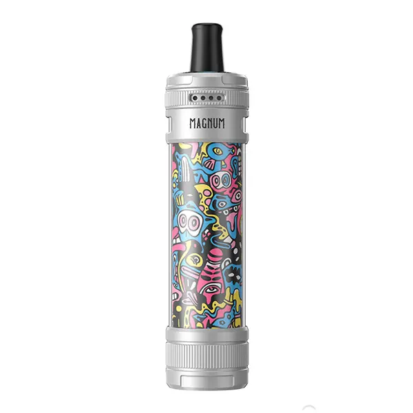 Aspire Magnum Pod Kit in Silber mit buntem Graffiti-Bubble-Aufdruck, Frontansicht