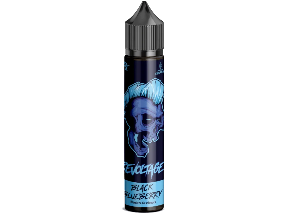 Revoltage Black Blueberry Longfill 60 ml Flasche mit dunkelblauem Etikett, Frontansicht