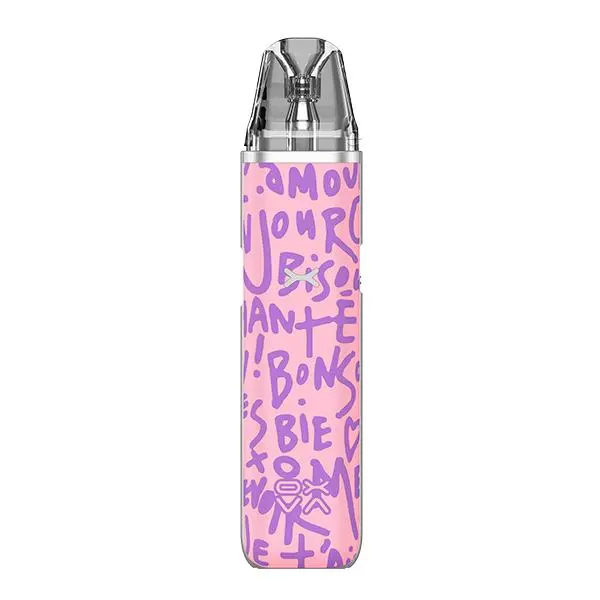 Oxva Xlim Go Pod Kit in Pink mit lila Graffiti-Schriftmuster, Frontansicht