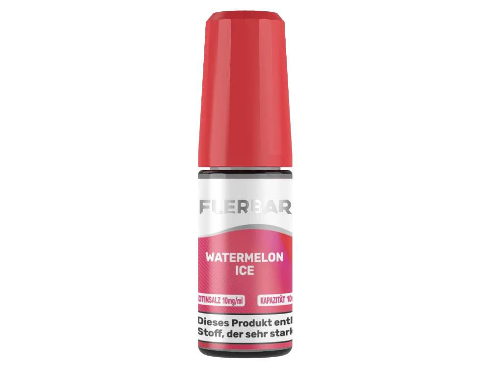 flerbar-liquid-nicsalt-watermelon-ice-10mg_1000x750.png Flerbar Watermelon Ice 10ml Nikotinsalz-Liquid in roter Flasche, Vorderansicht