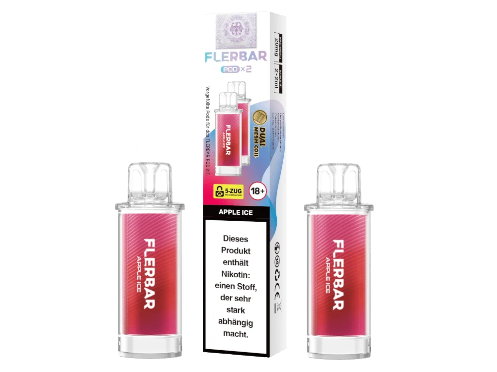 Flerbar Prefilled Pod Apple Ice – 2er-Pack mit Verpackungsbox, weiß-rotes Design